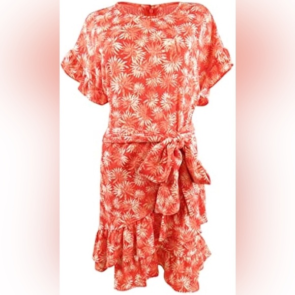 Michael Michael Kors Women's Ruffled Tiered Tie Waist Floral Dress Size 1X - Picture 1 of 12